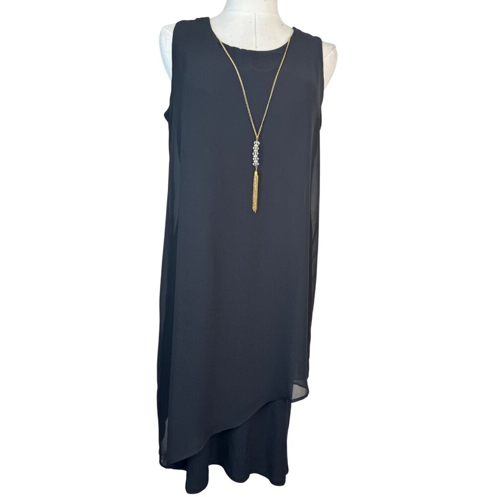 NWT JM Collection XS  Black Sleeveless Asymmetrical Overlay Dress Polyester